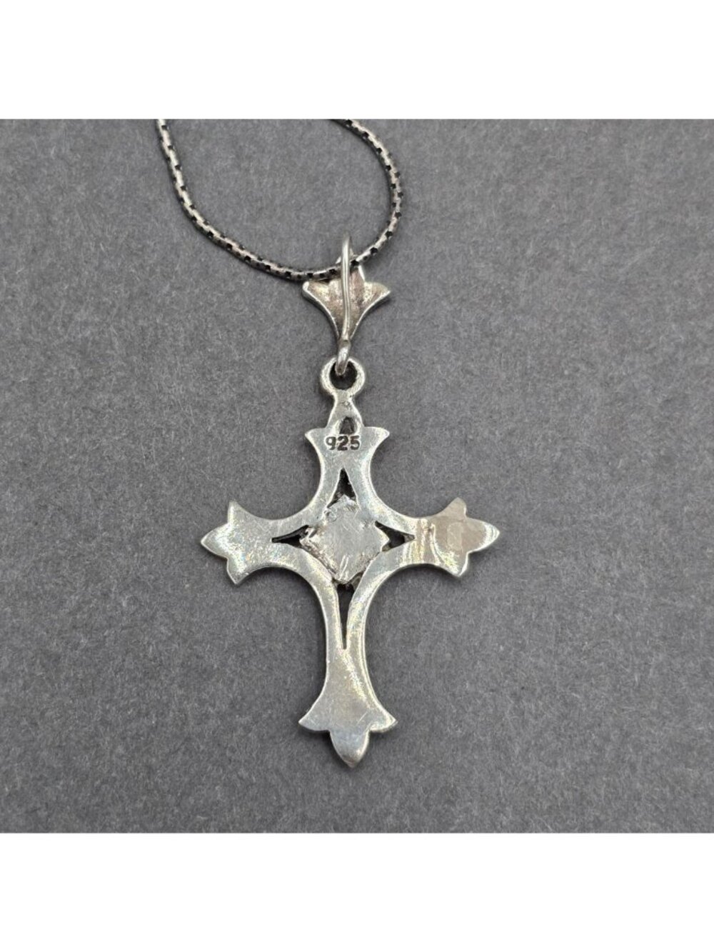 Vintage Sterling Silver Marcasite Cross Pendant Necklace Statement Gothic Style - Picture 4 of 12